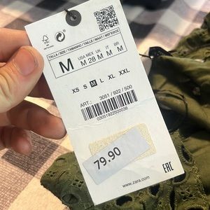 ZARA EMBROIDERED EYELET SHIRTDRESS GREEN / 3051/922